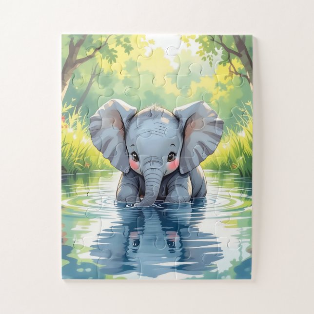 Quebra-cabeça Adorable Baby Elephant and Reflection (Vertical)