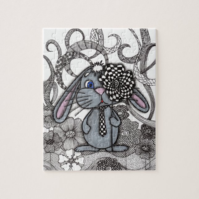 Quebra-cabeça Adorável Coelho Desenhado à Mão Zen Doodle Quebra- (Vertical)