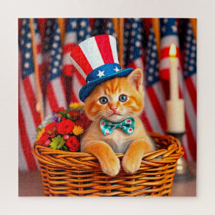 Quebra-cabeça Adorável Gatinho Usando Chapéu Patriótico