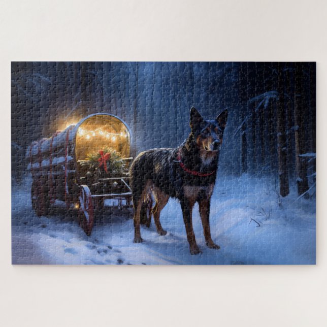 Quebra-cabeça Adorno de Natal com Trineo de Neve do Kelpie Austr (Horizontal)