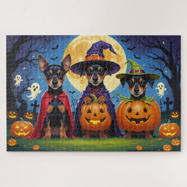 Quebra-cabeça Affenpinscher Cães Abóbora Halloween Engraçado (Horizontal)