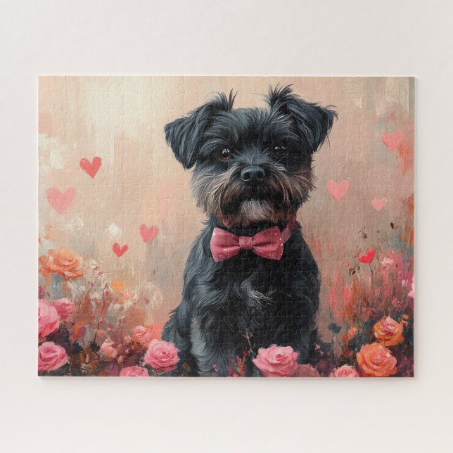 Quebra-cabeça Affenpinscher com Rosas - Dia dos Namorados (Horizontal)
