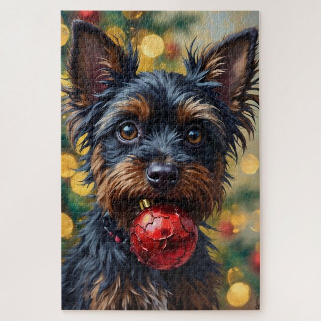 Quebra-cabeça Affenpinscher Dog with Christmas Ornament (Vertical)