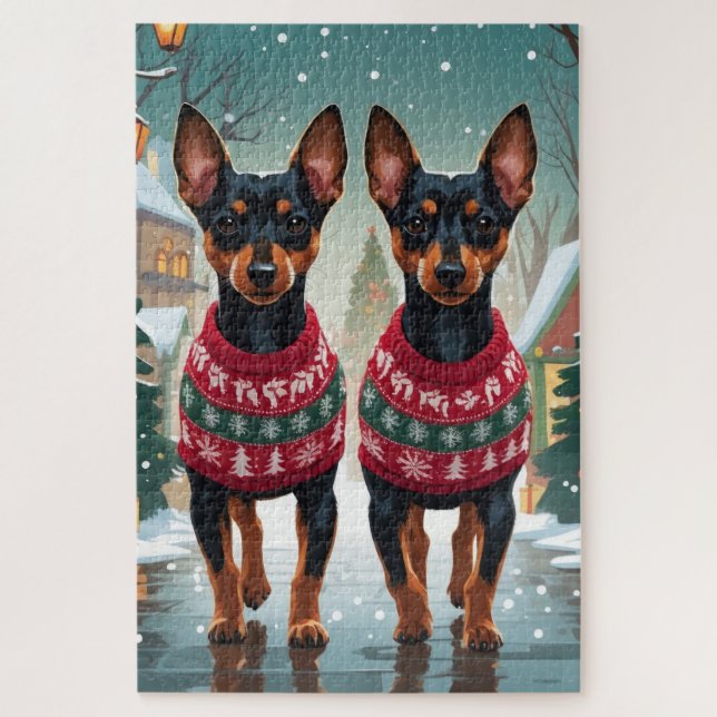 Quebra-cabeça Affenpinscher Dogs Christmas Snow Holiday (Vertical)