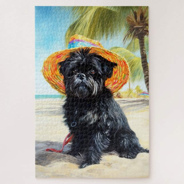 Quebra-cabeça Affenpinscher on Beach, presente de verão para ama (Vertical)