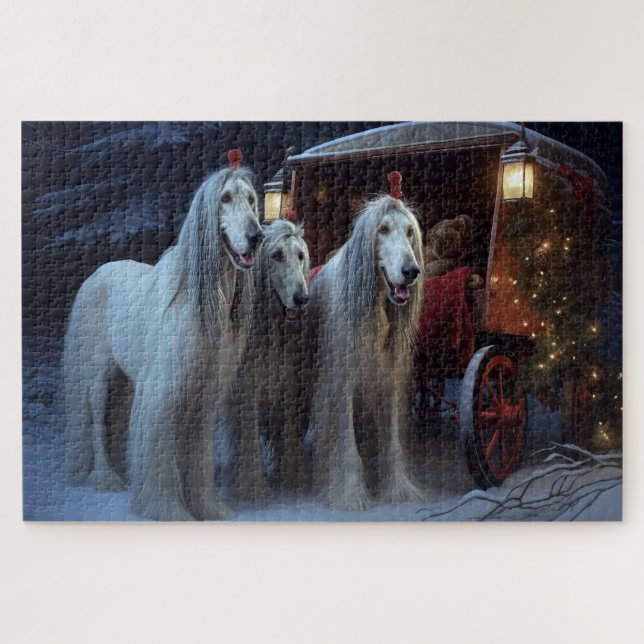 Quebra-cabeça Afghan Hound Snowy Sleigh Ride Casey Decor (Horizontal)