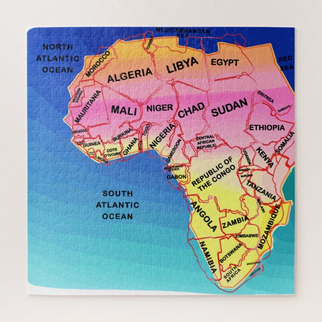 Quebra-cabeça África Mapa colorido (Vertical)
