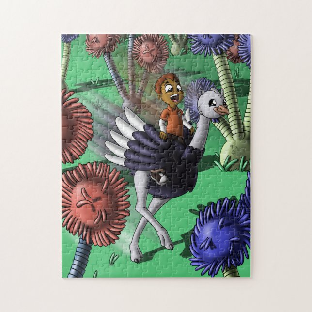 Quebra-cabeça African American Boy and Ostrich (Vertical)