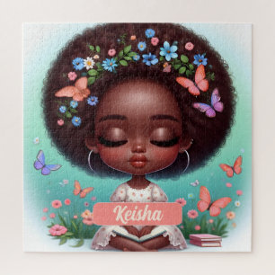 Quebra-cabeça African American Girl personalizada com flores