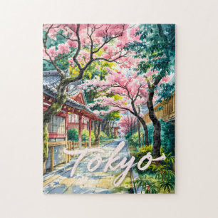 Quebra-cabeça Água-forte Flor de Cerejeira de Tóquio Japão Tradi