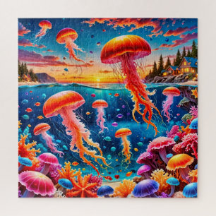 Quebra-cabeça Água-viva e recife de coral colorido