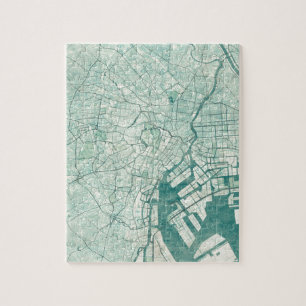 Quebra-cabeça Aguarela azul do vintage do mapa de Tokyo
