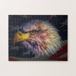 Quebra-cabeça Águia Americana Careca com Bandeira