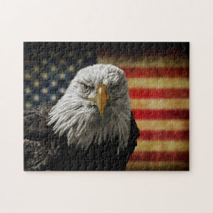 Quebra-cabeça Águia Balda Americana na Bandeira Grunge