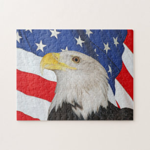 Quebra-cabeça Águia Balda com Bandeira de Ondas dos Estados Uni