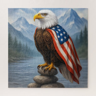 Quebra-cabeça Águia-Careca Vestindo uma Cape de Bandeira America