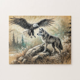 Quebra-cabeça Águia e Lobo na Paisagem Selvagem