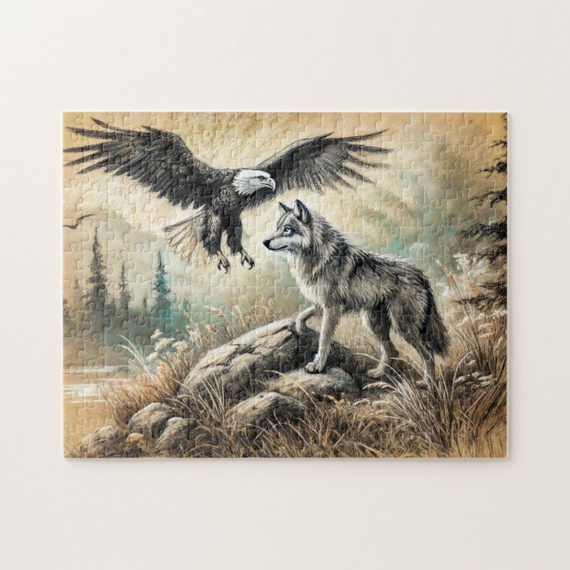 Quebra-cabeça Águia e Lobo na Paisagem Selvagem (Horizontal)