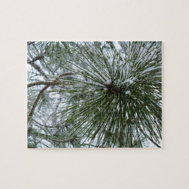 Quebra-cabeça Agulhas de Snowy Pine Fotografia de inverno (Horizontal)