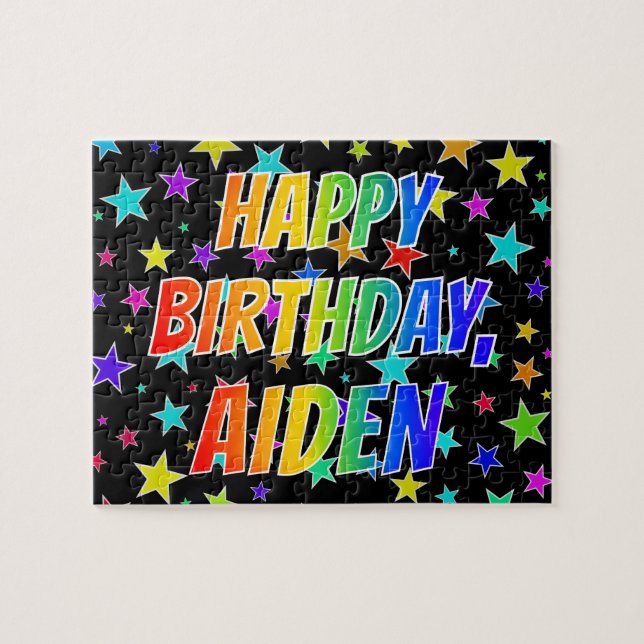 Quebra-cabeça "AIDEN" Primeiro Nome, Diversão "FELIZ ANIVERSÁRIO (Horizontal)