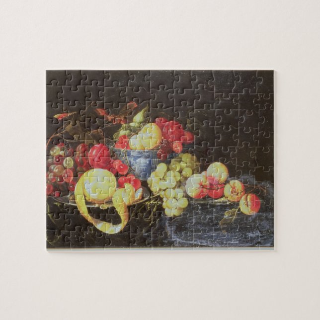 Quebra-cabeça Ainda vida com fruta na bacia de Delft, incluindo (Horizontal)