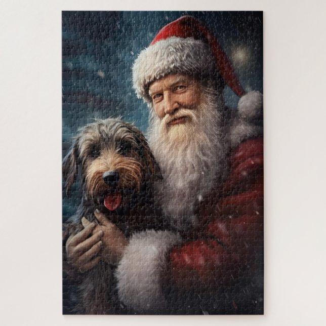 Quebra-cabeça Airedale com Papai Noel Natal Festivo (Vertical)