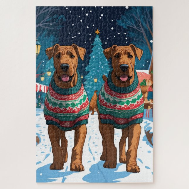 Quebra-cabeça Airedale Dogs Christmas Snow Holiday (Vertical)
