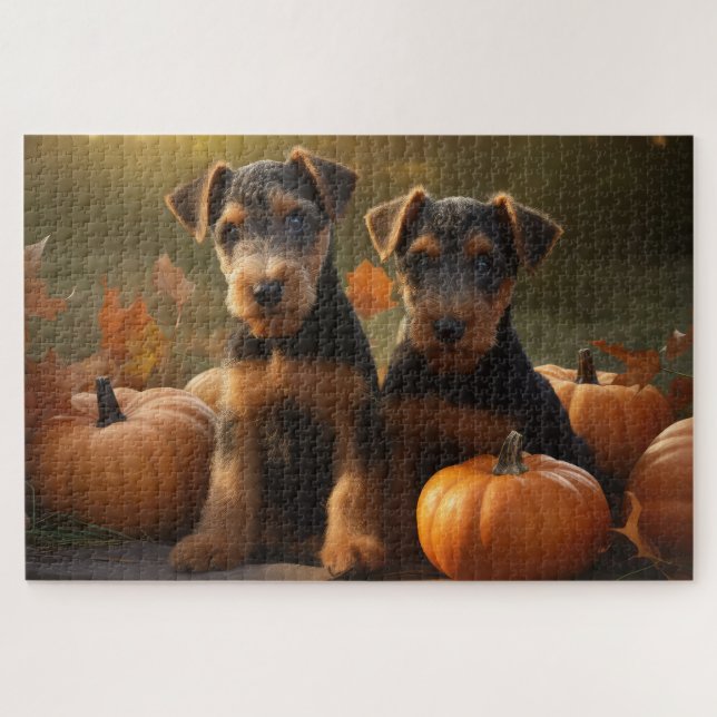 Quebra-cabeça Airedale Puppy Autumn Delight Pumpkin (Horizontal)