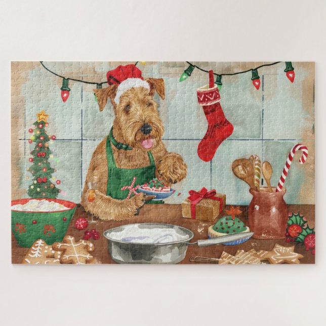 Quebra-cabeça Airedale Terrier Holiday Baking: Natal Festivo (Horizontal)