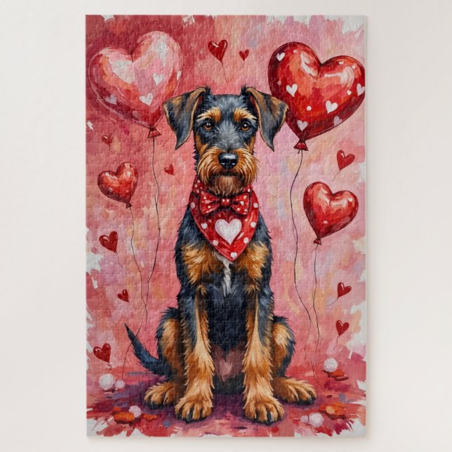 Quebra-cabeça Airedale Terrier Valentine Dog Art with Hearts (Vertical)
