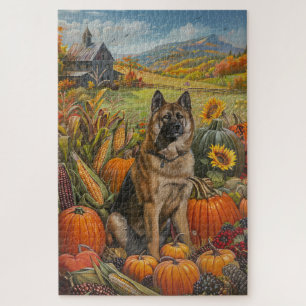 Quebra-cabeça Akita Autumn Harvest Cão de Ação de Graças