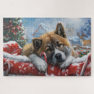 Quebra-cabeça Akita Dog Christmas Festivo