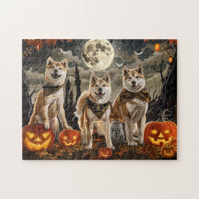 Quebra-cabeça Akita Halloween Assustador (Horizontal)