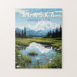 Quebra-cabeça Alaska Viagem Art Vintage<br><div class="desc">Viagem do Alaska retro vetor design. Esta arte retrô-estilo viagem,  com sua mistura de cores ousadas e atração vítrea,  foi projetada para inspirar um senso de aventura.</div>