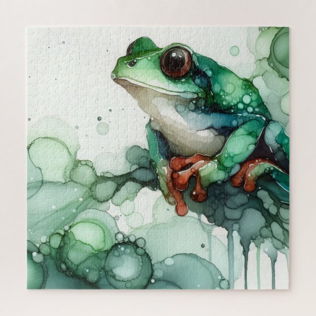 Quebra-cabeça Alcohol Ink Green Frog (Vertical)