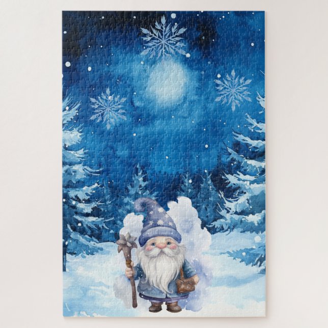 Quebra-cabeça Aldeia Azul Difícil de Natal e Gnomo (Vertical)