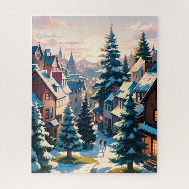 Quebra-cabeça Aldeia Encantadora de Inverno  (Vertical)