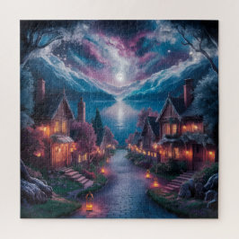 Quebra-cabeça Aldeia Noturna Encantada - Arte de Muro de Natal c