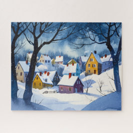Quebra-cabeça Aldeia Sonolenta de Neve - Aquarela