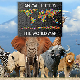 Quebra-cabeça Alfabeto do Mapa Mundial Letras de Animais