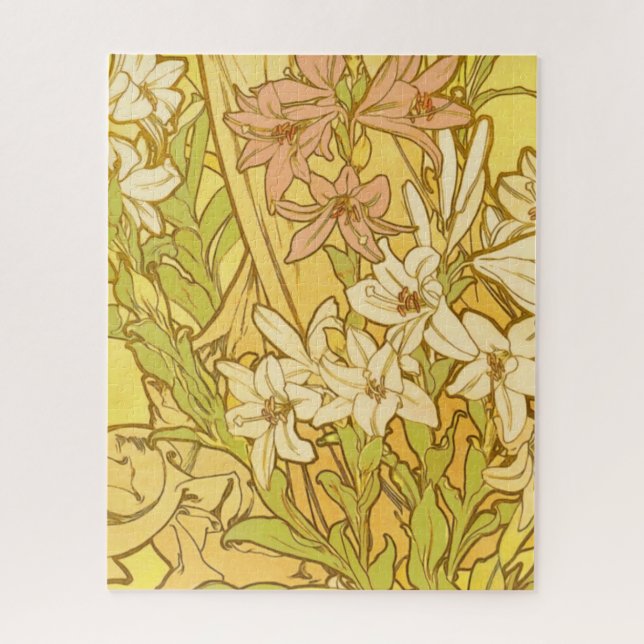 Quebra-cabeça Alfonse Mucha Art Nouveau Lily Flores (Vertical)
