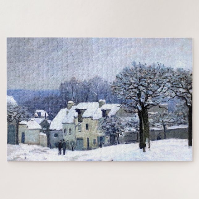 Quebra-cabeça Alfred Sisley Place du Chenil em Marly, neve (Horizontal)