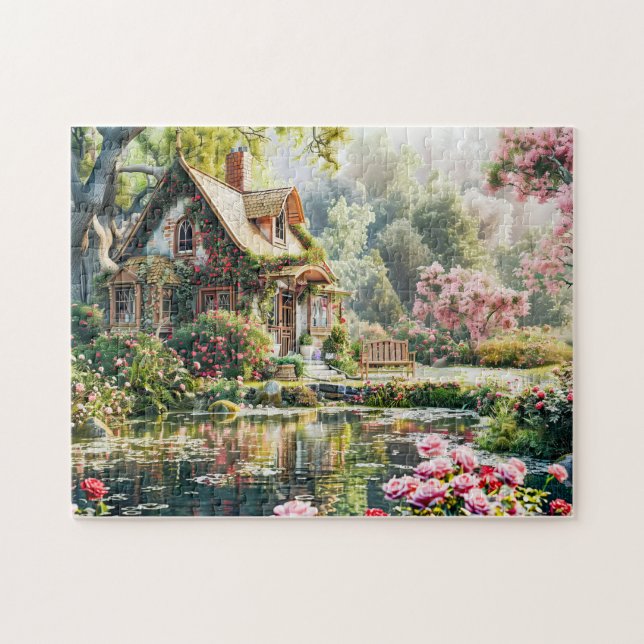 Quebra-cabeça Algodão Whimical com Rhododendrons e Pond (Horizontal)