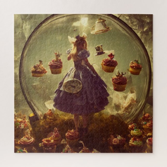 Quebra-cabeça Alice Steampunk e Cupcakes AI geram arte (Vertical)