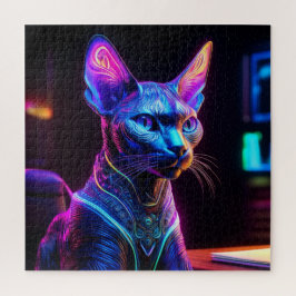 Quebra-cabeça Alien Sphinx Cat Sits In his Captain's Chair