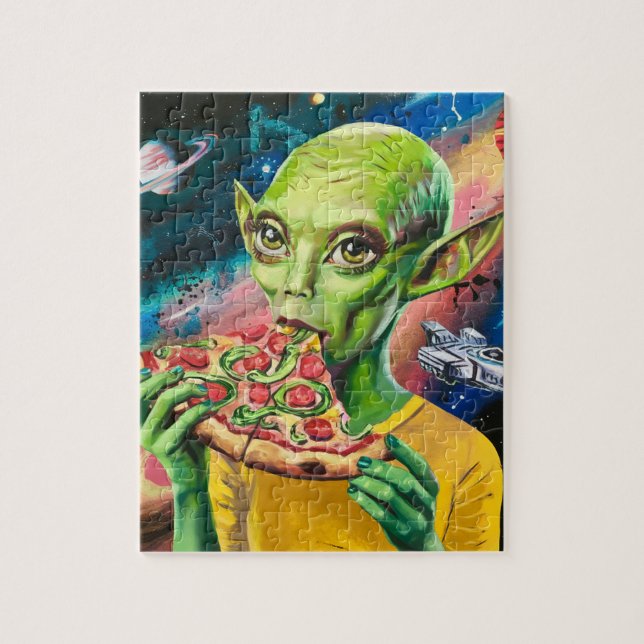 Quebra-cabeça Alienígena engraçada na Pizza de Comida Espacial (Vertical)