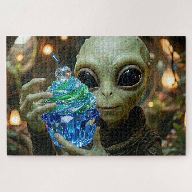 Quebra-cabeça Alienígena Estelar em Cupcake Cristalino de Espaço (Horizontal)