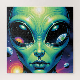 Quebra-cabeça Alienígena face com planetas reflexões nos olhos