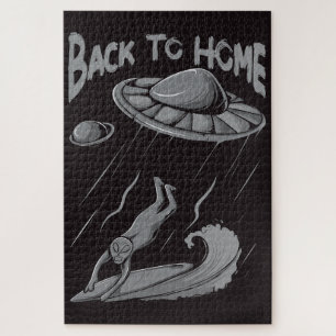 Quebra-cabeça alienígena ufo surfing ilustrando com retorno ao h