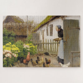 Quebra-cabeça Alimentando as galinhas (por H.A. Brendekilde)